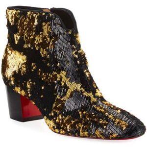 Christian Louboutin Black and Gold Sequin Ankle Boots